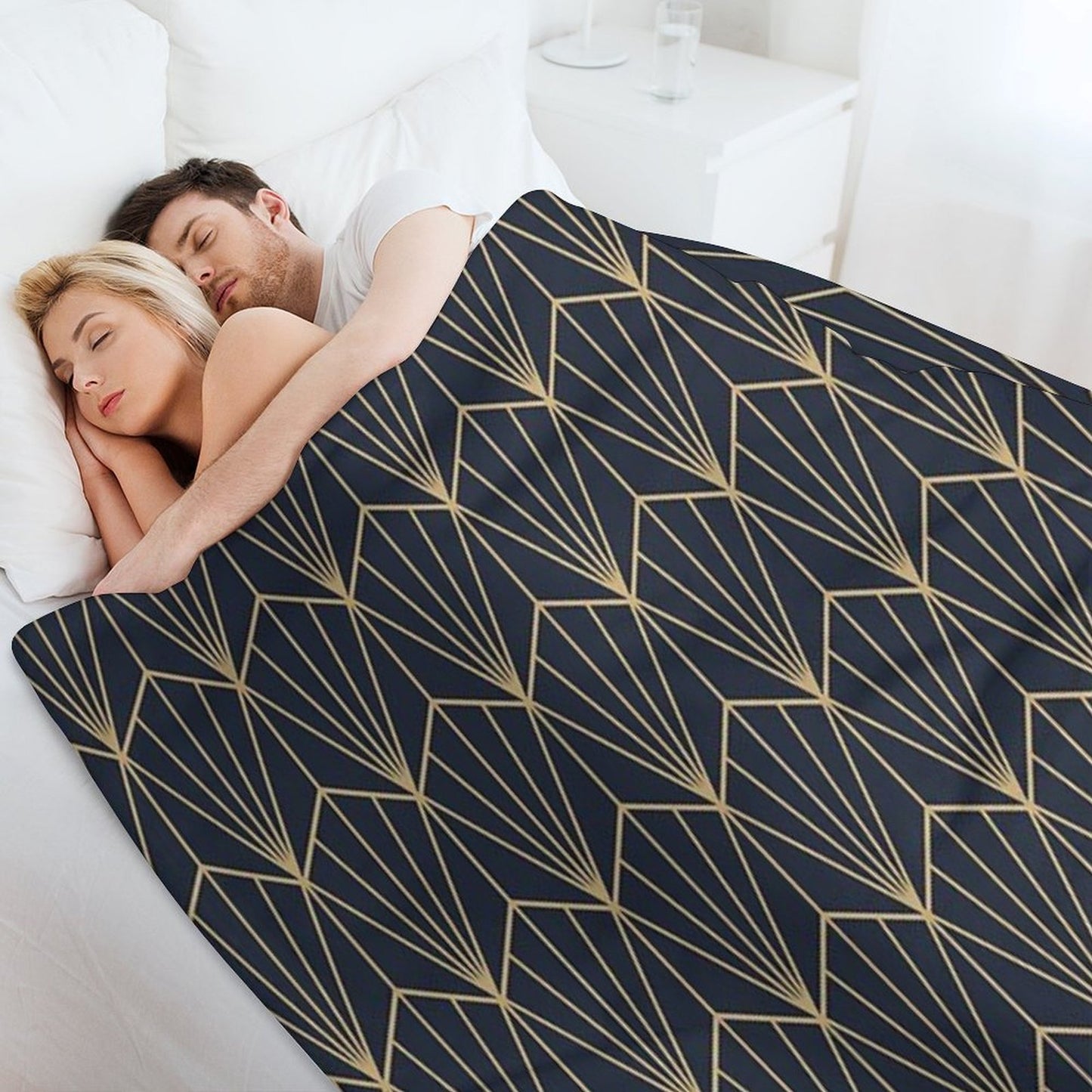Art Deco in Navy And Gold Anti-pilling Throw Blanket