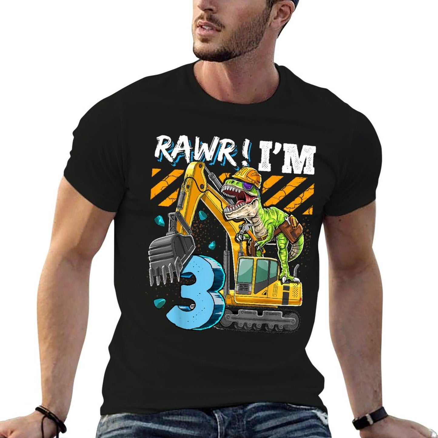 T Rex Dinosaur Construction Hat Excavator 3rd Birthday Boys Breathable T-Shirt