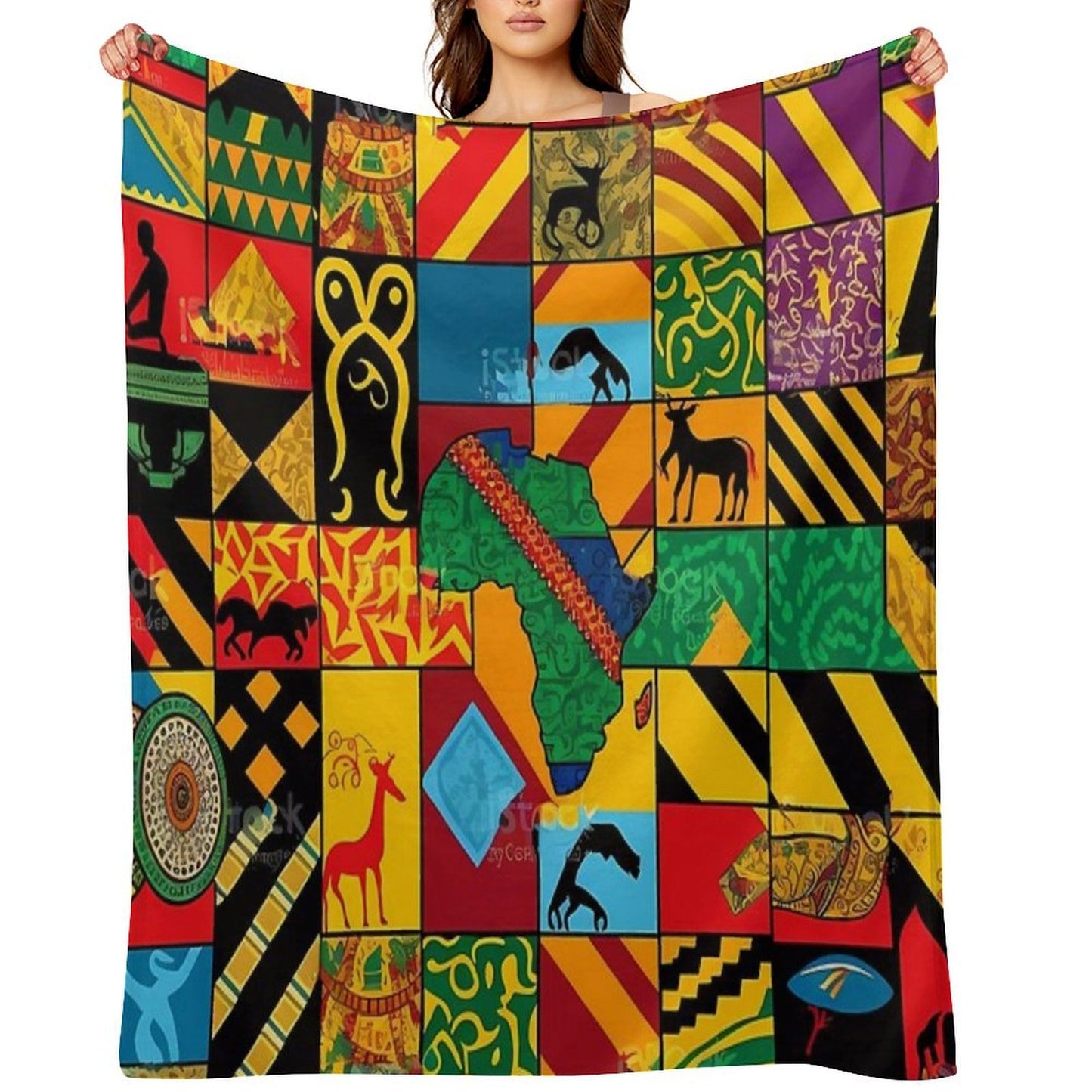 Traditional Brilliance Patchwork of Colorful African Fabrics Durable Throw Blanket