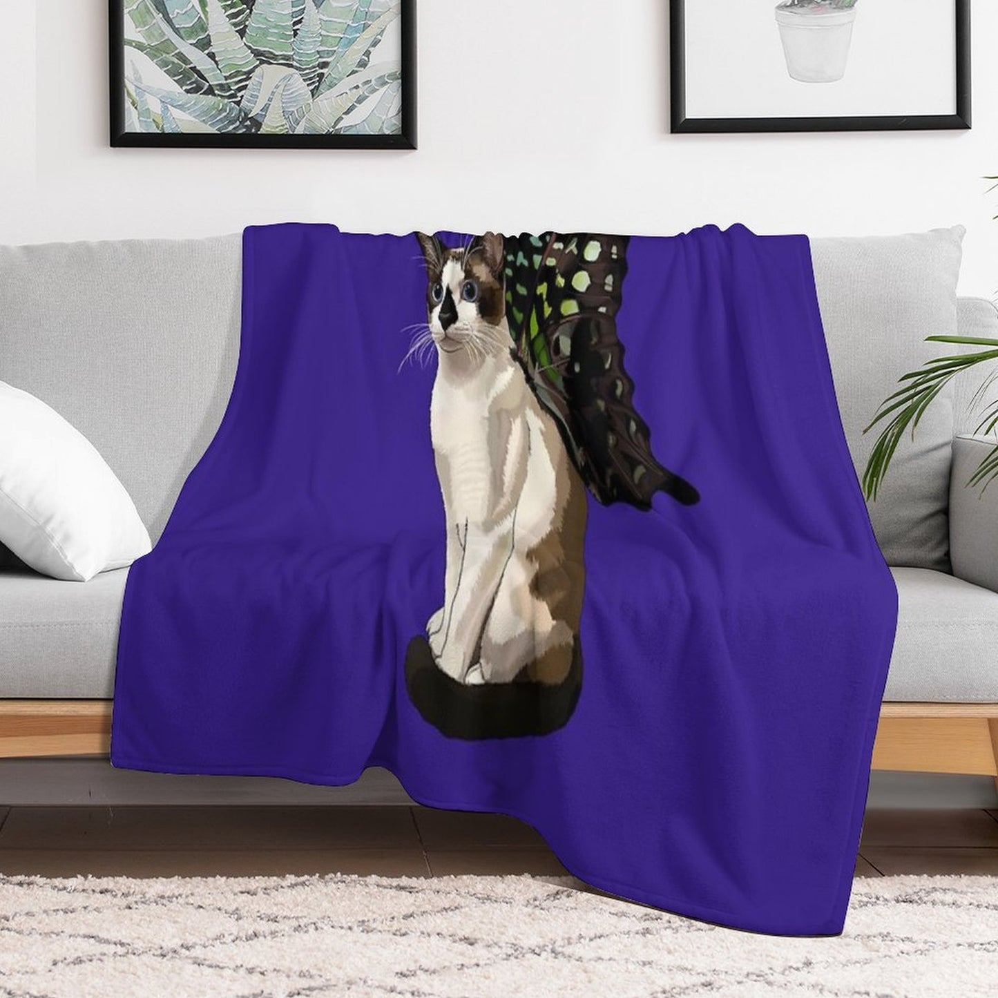 Seal Point Snowshoe Siamese Tailed Jay Butterfly Cat Wrinkle-free Throw Blanket
