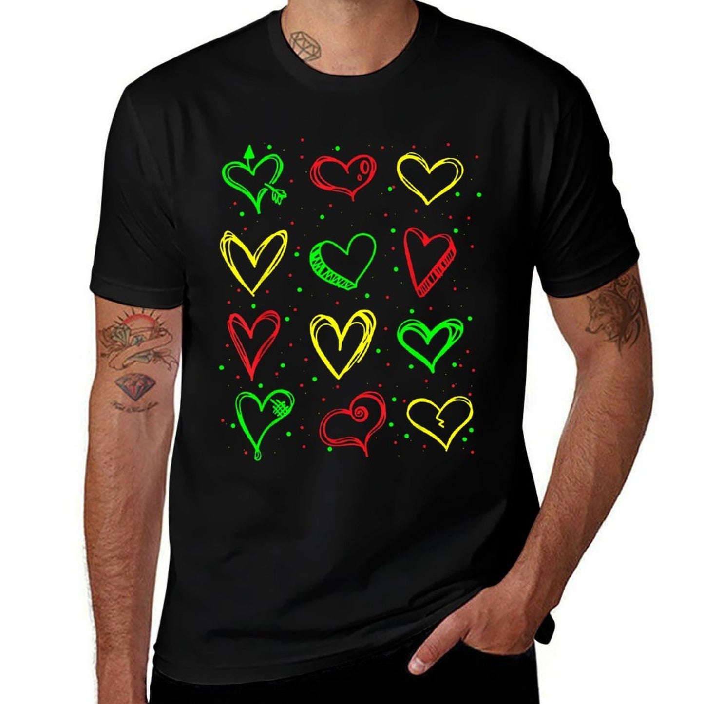Heart Pattern Juneteenth Black History African American Heathered Texture T-Shirt