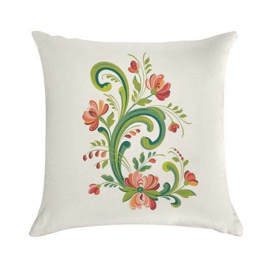 Rosemaling Red And Pink Soft Reinforced Edging Throw Pillow