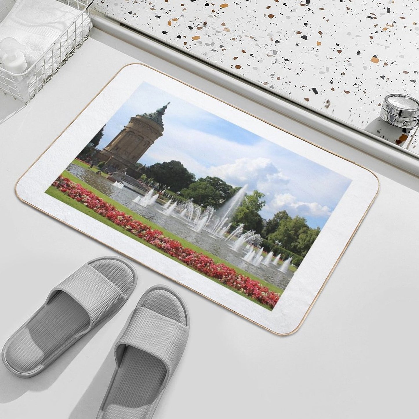 Mannheim Water Tower in Summer Slip-Resistant Bath Mat