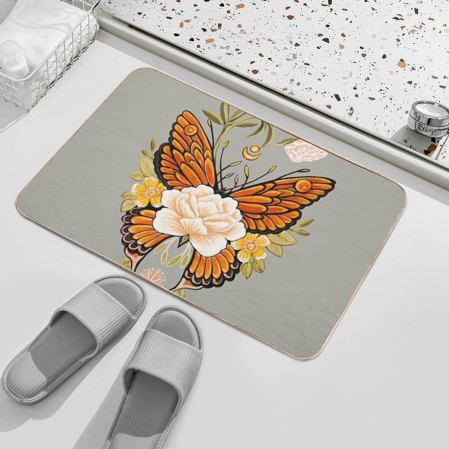 Tattoo Butterfly Peonies Toxin-Free Bath Mat