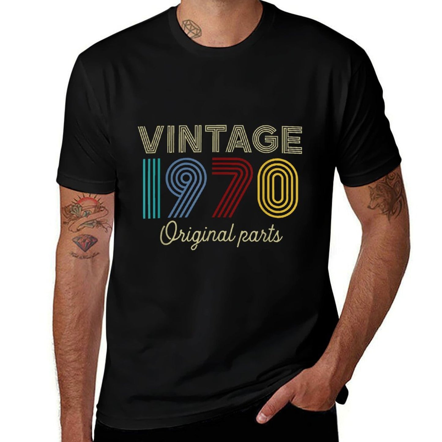 Vintage 1970 Original Parts Funny Birthday Gift High-quality Stitching T-Shirt