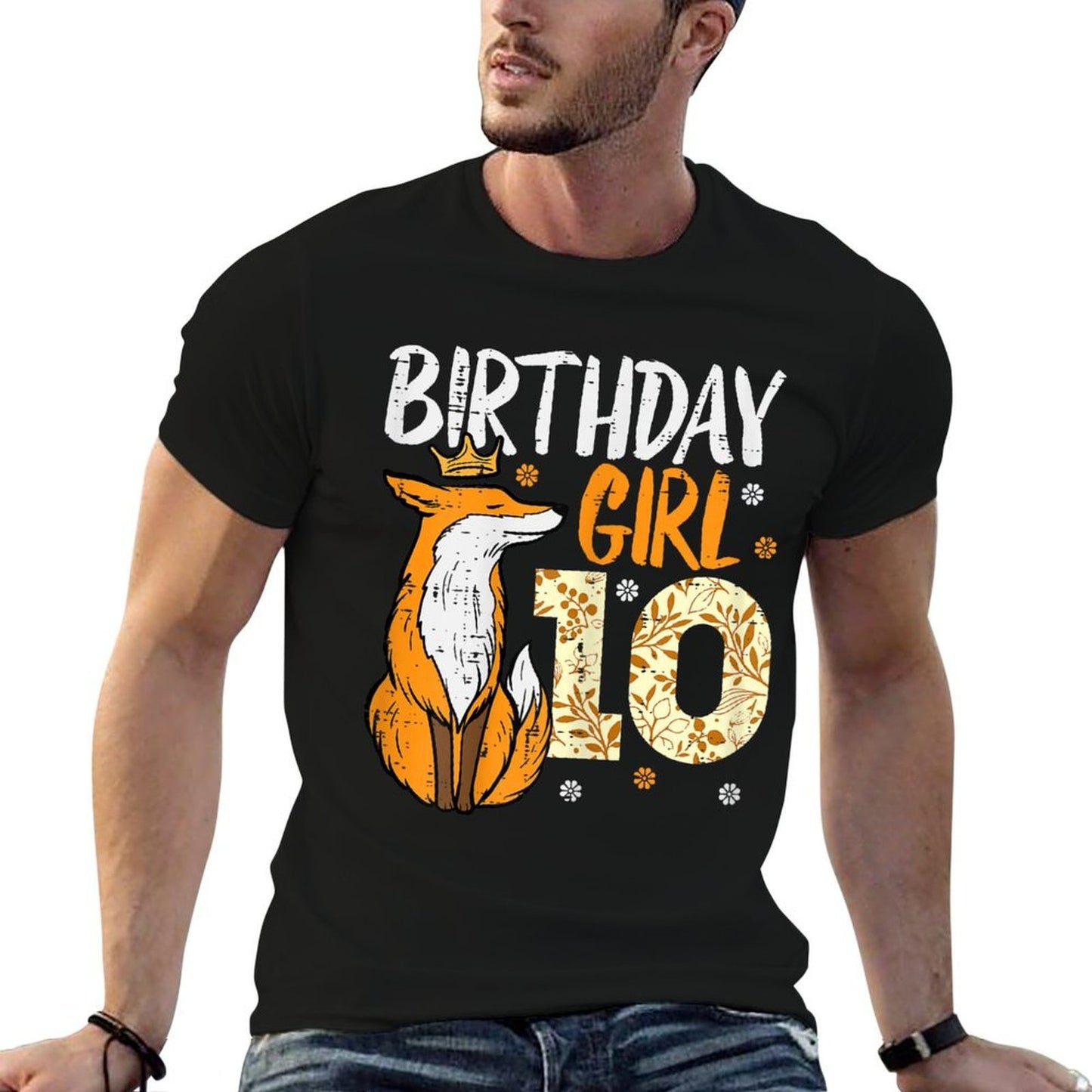 Birthday Girl 10 Fox Crown 10th Bday Party Animal Girls Kids Rolled Sleeves T-Shirt
