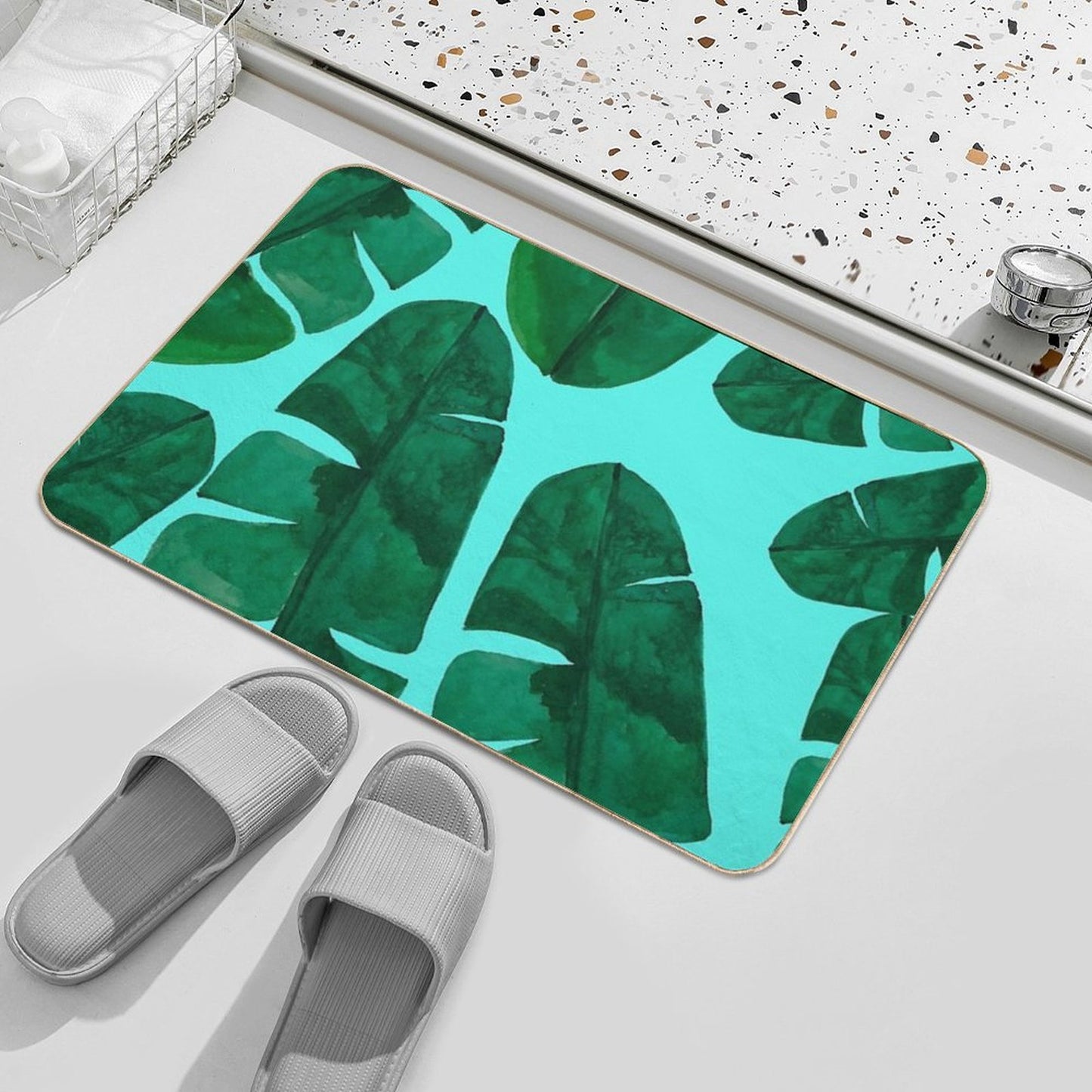 Big Monsteras in Blue Toxin-Free Bath Mat