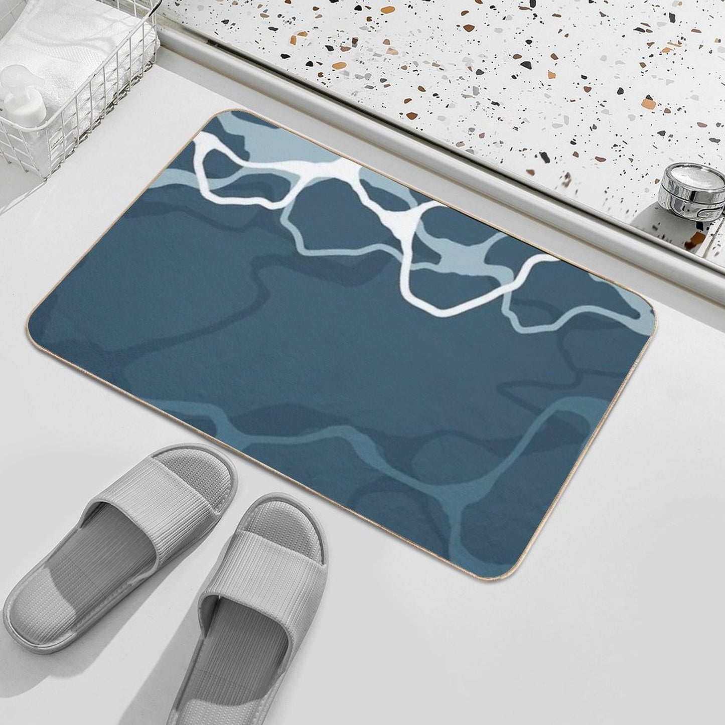 Minimalist Abstract Neutral Blue Tones Non-Slip Bath Mat