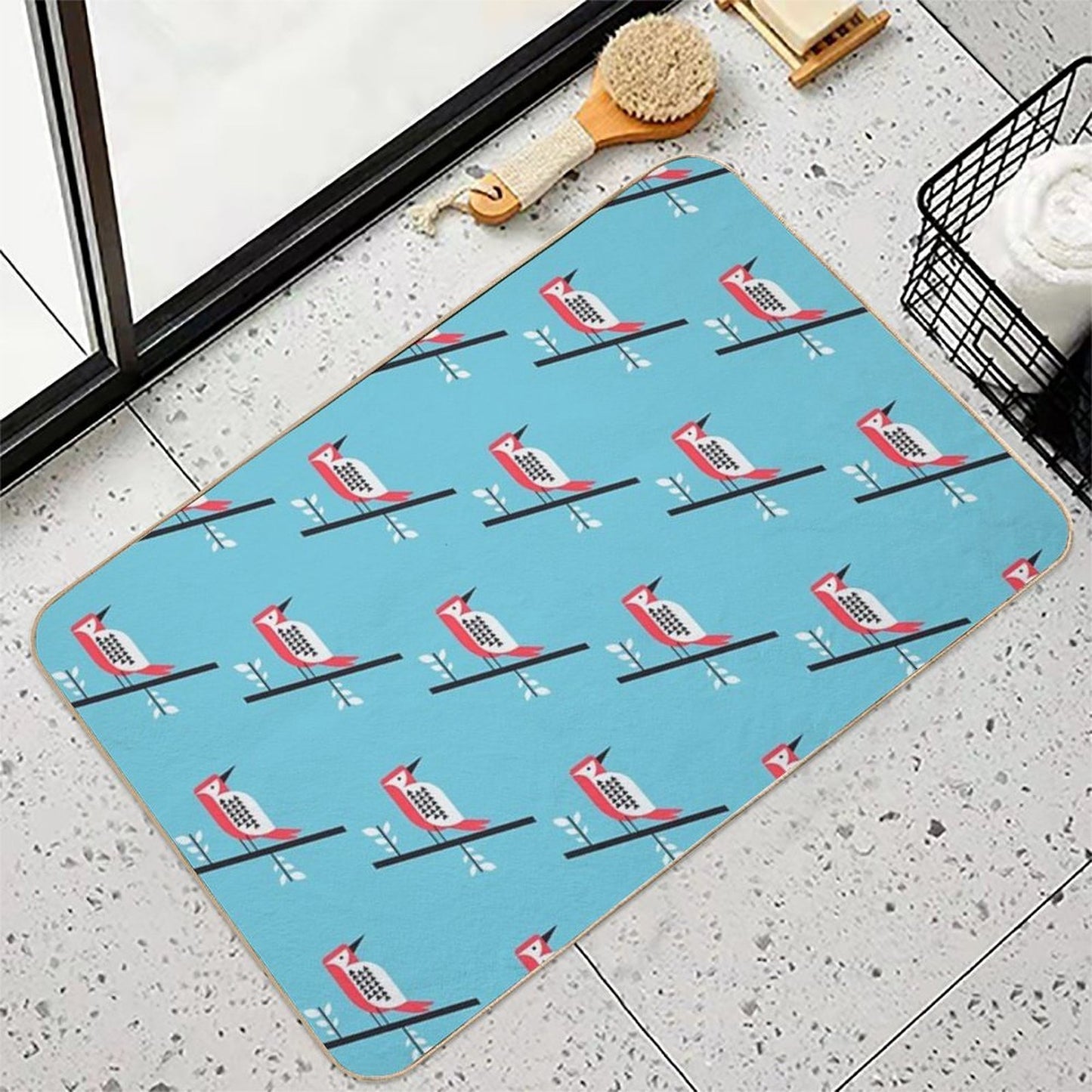 Woodpecker in Blue Durable Bath Mat