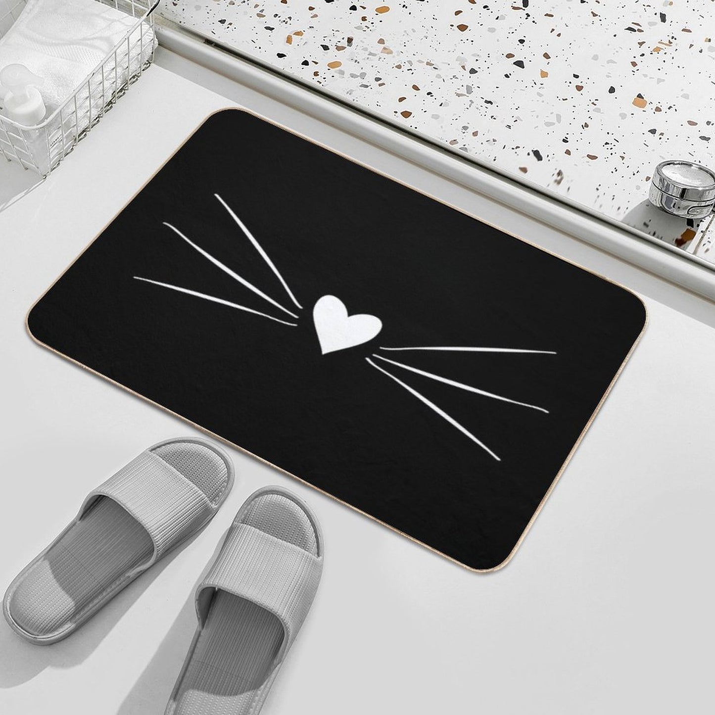 White Cat Heart Nose & Whiskers Easy To Clean Bath Mat