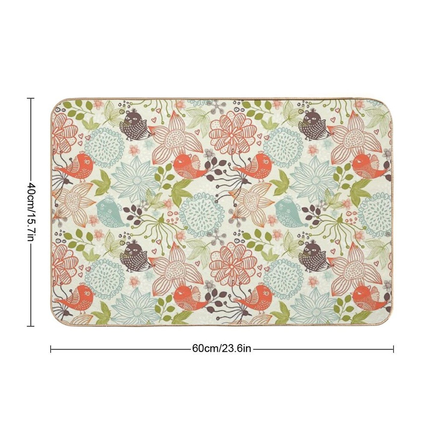 Doodle Birds in Flowers Durable Bath Mat