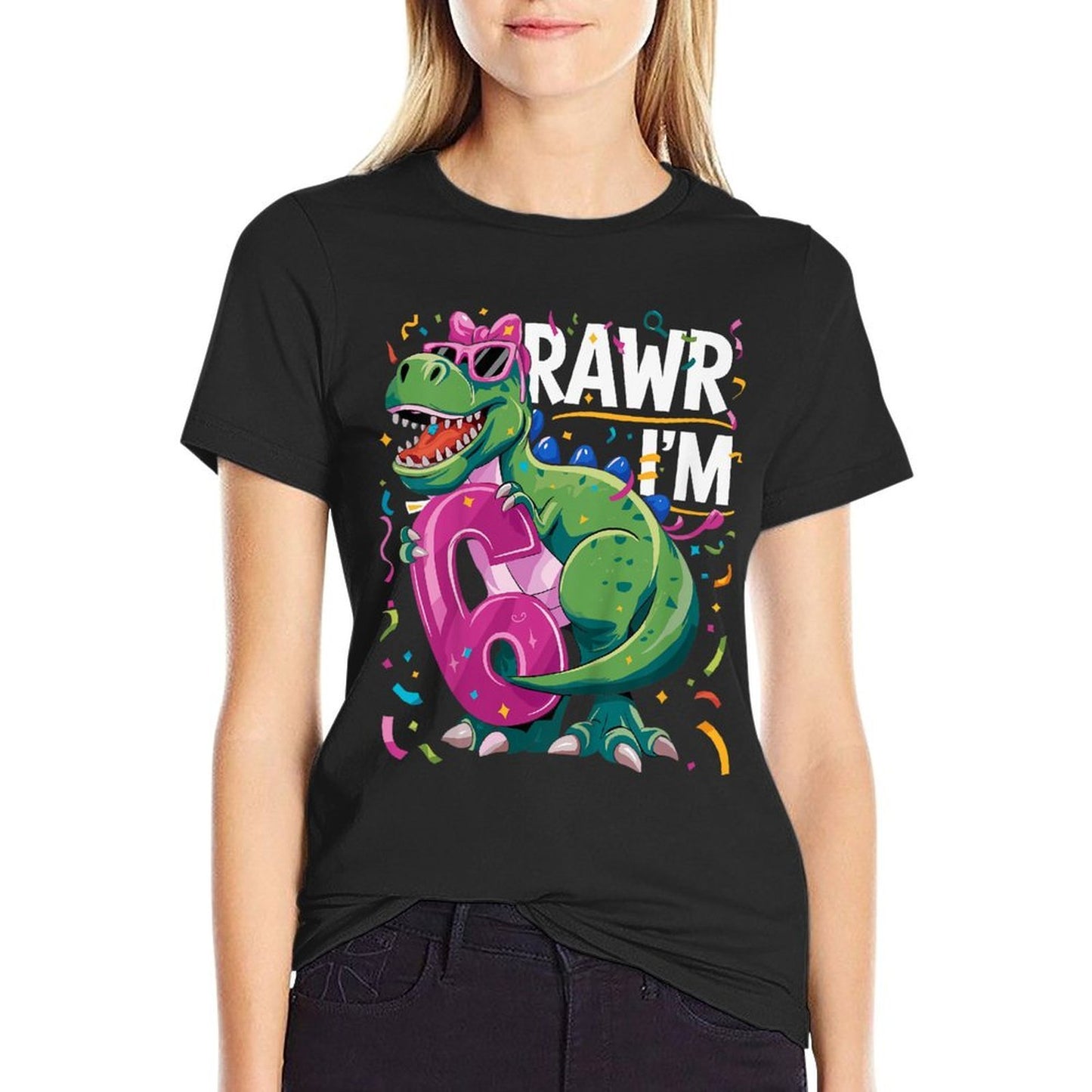 Kids 6 Year Old T Rex Dinosaur 6nd Birthday Girl High-quality Stitching T-Shirt