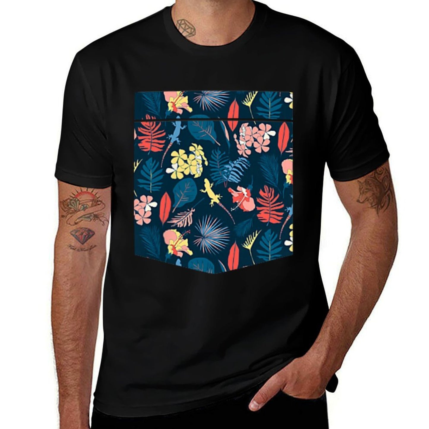 Flower Lover Floral Pattern Pocket Botanical  High-quality Stitching T-Shirt