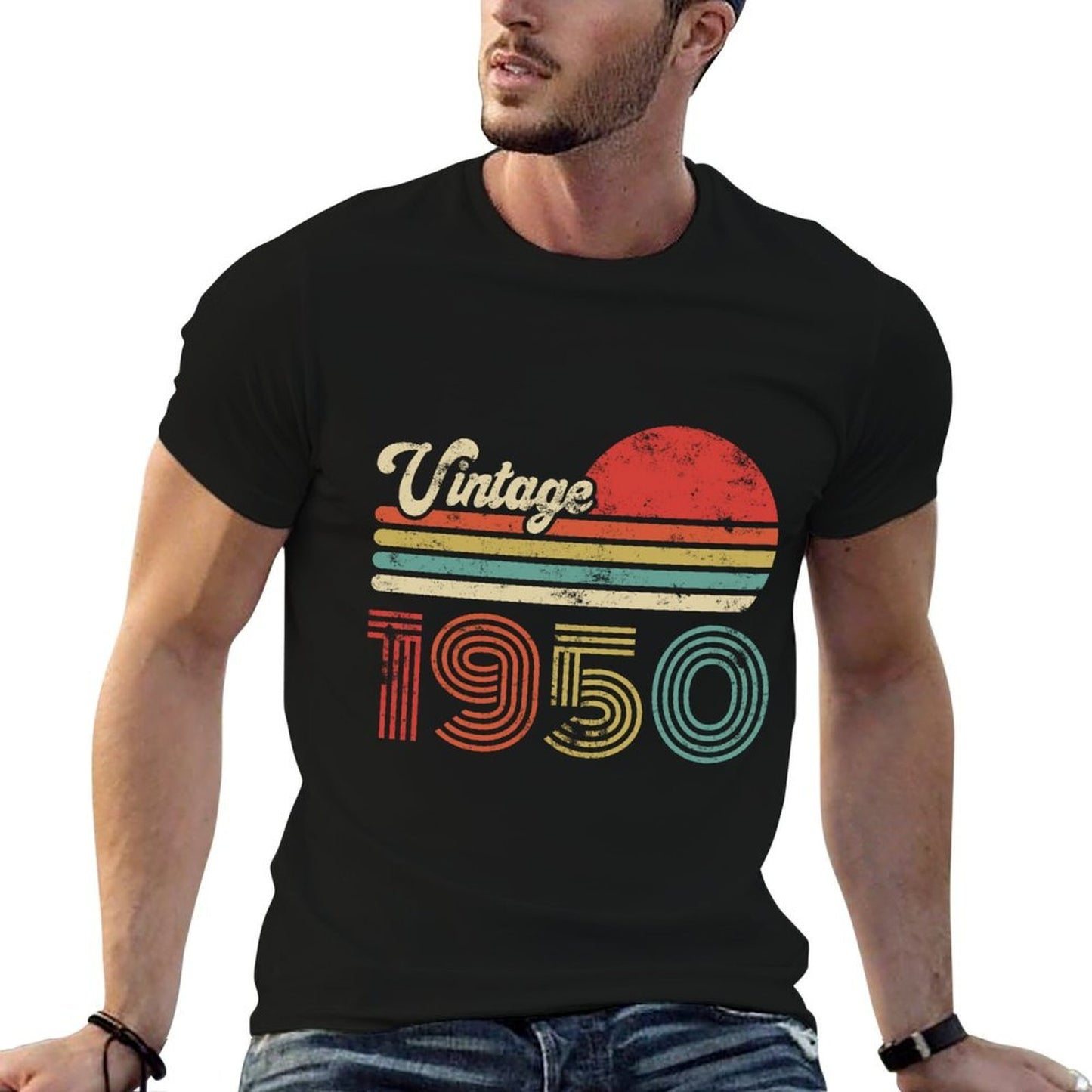 75 Year Old Birthday Vintage 1950 75th Birthday Ribbed Collar T-Shirt