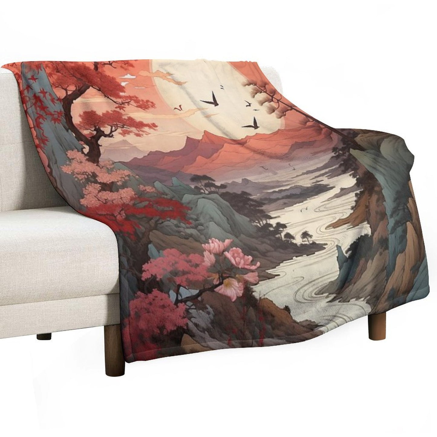 Japanese Scenic Compact Throw Blanket
