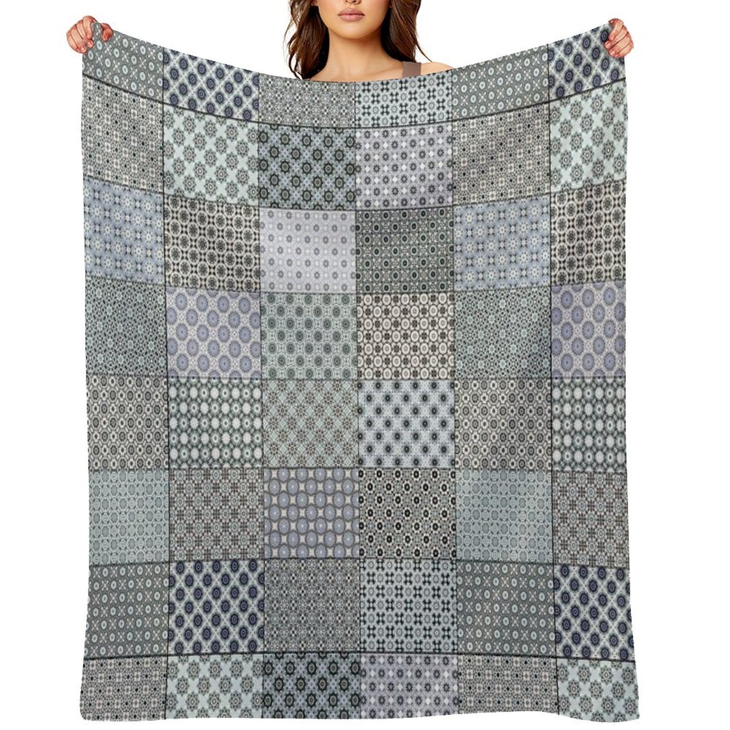 Gray Patchwork Anti-pilling Throw Blanket