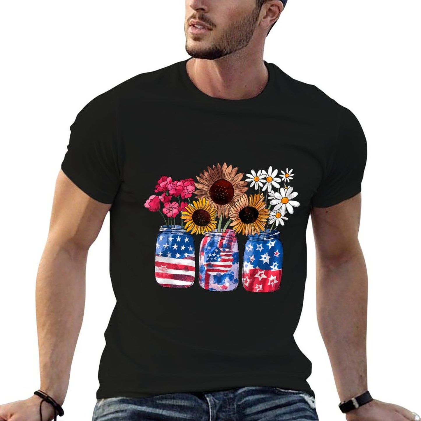 Sunflower Daisy Flower American Graphic For Men Women  Fade-proof Color T-Shirt