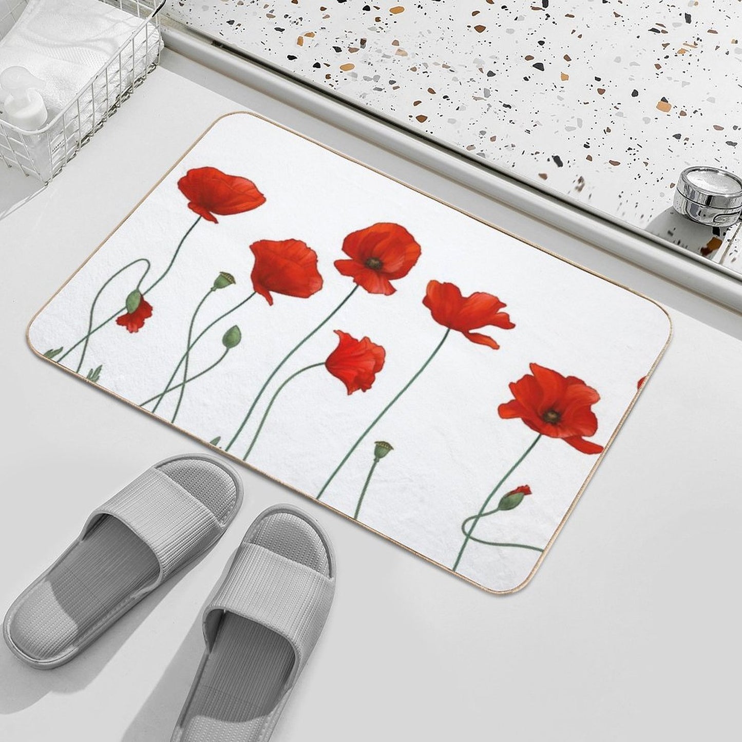 Poppy Stems. Fade-Resistant Bath Mat