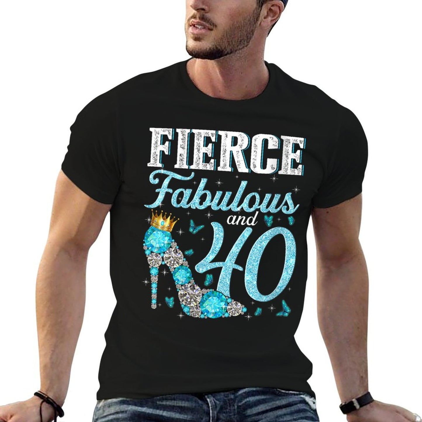 Womens Fierce Fabulous And 40 Year Old 40th Birthday Gifts Heels Graphic-printed T-Shirt