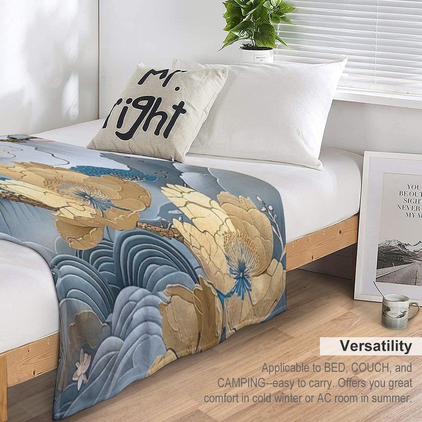Kintsugi Japanese Floral Gold Botanical Art Anti-pilling Throw Blanket