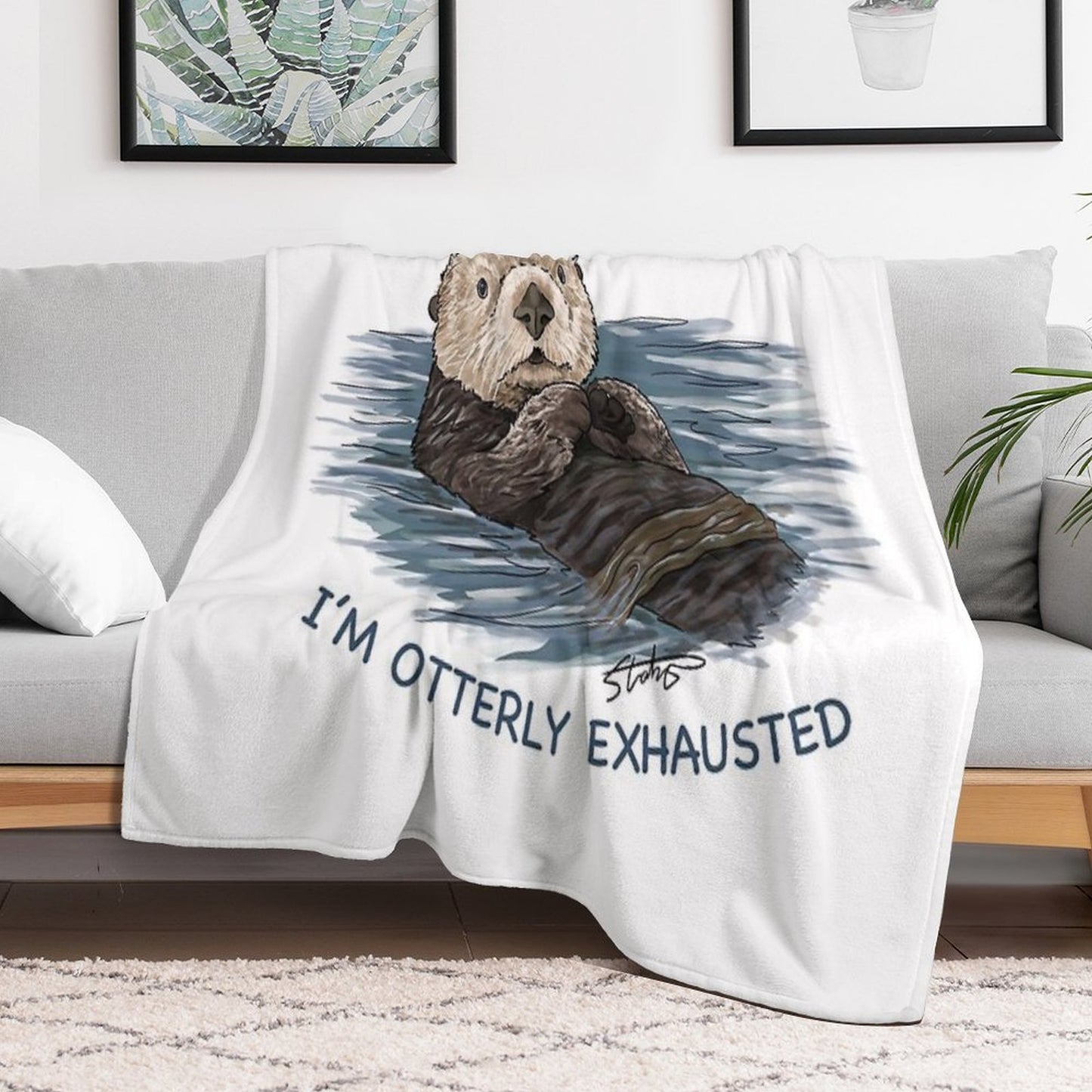 Sea Otter Sketch I'm Otterly Exhausted Durable Throw Blanket