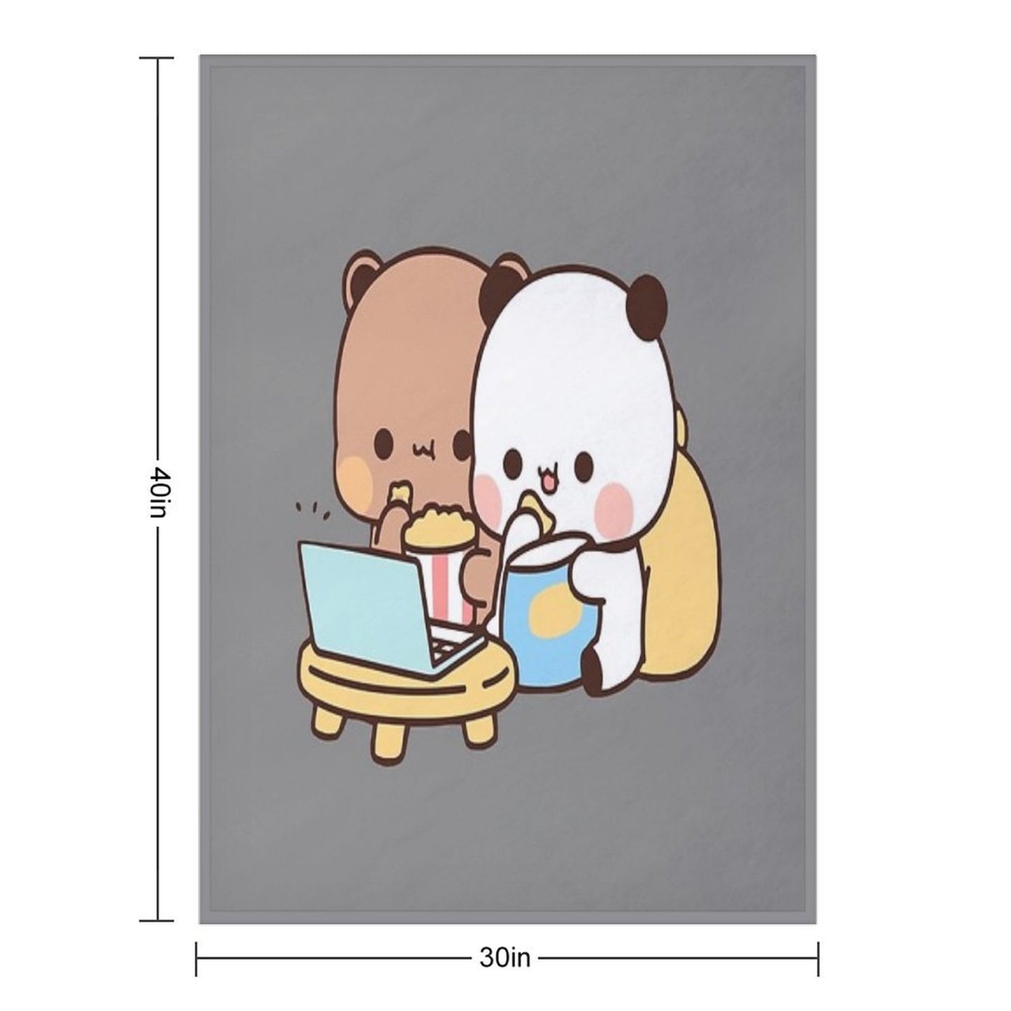 DuDu Bear And BuBu Panda Watching Movie Together❤️ Machine-washable Throw Blanket