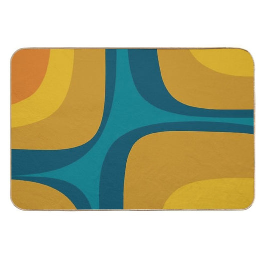 Retro Groove Pattern Mustard Teal  Anti-Trip Bath Mat