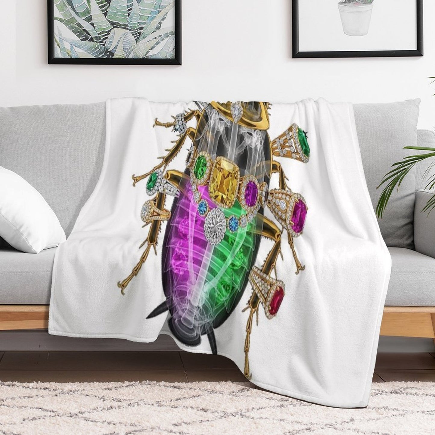 Skeleton Cockroach with Diamonds And Jewels Eco-conscious Throw Blanket