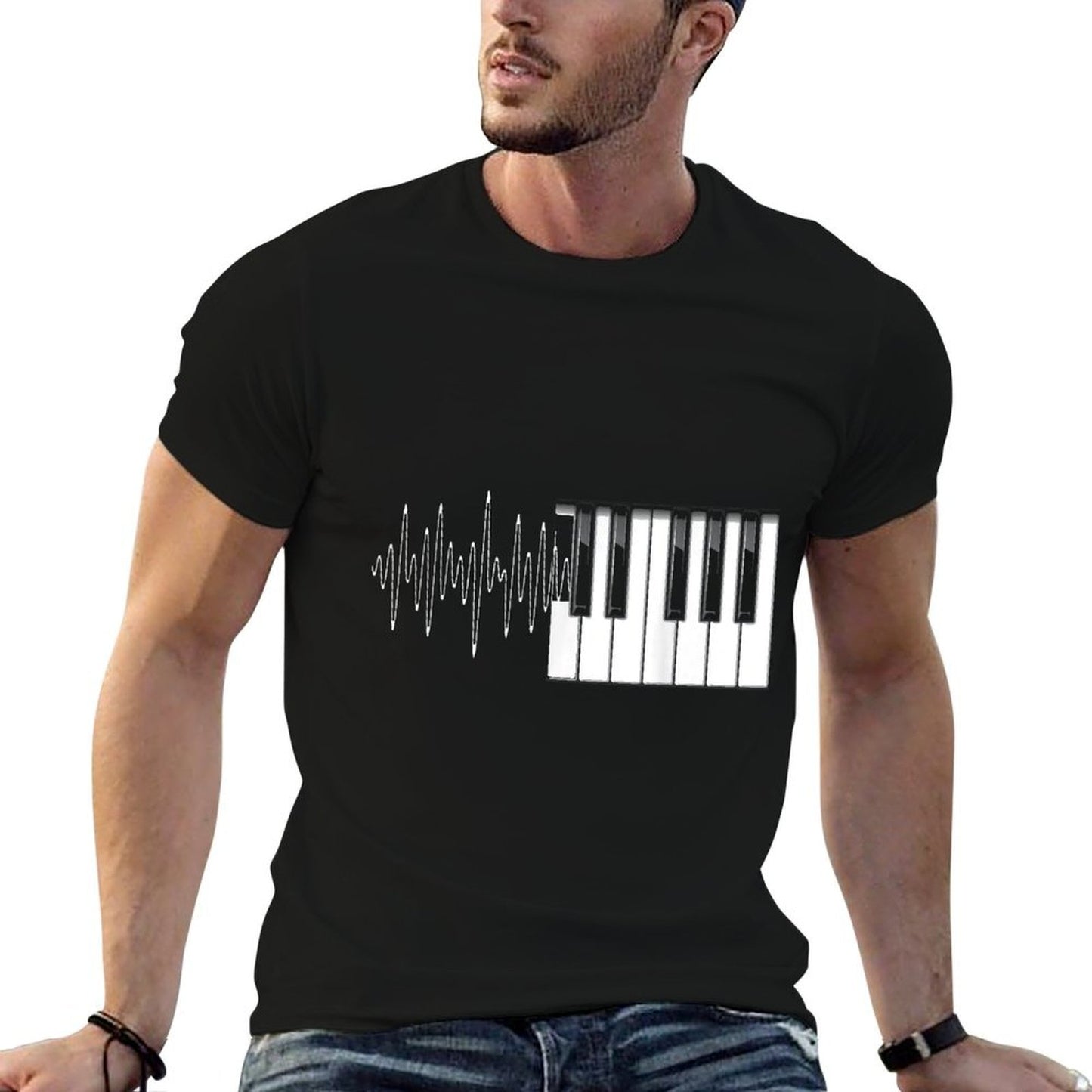Piano Klavier Heartbeat EKG Pianist Flgel - Music - Unisex Adult - Black - Small - - Classic Fit Vintage-inspired T-Shirt