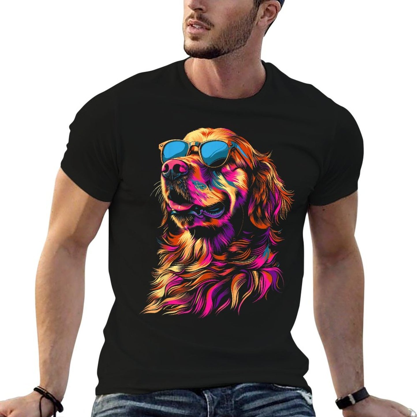Golden Retriever Sunglasses Funny Dog Mom Dad Men Women Kids Summer-ready Fabric T-Shirt