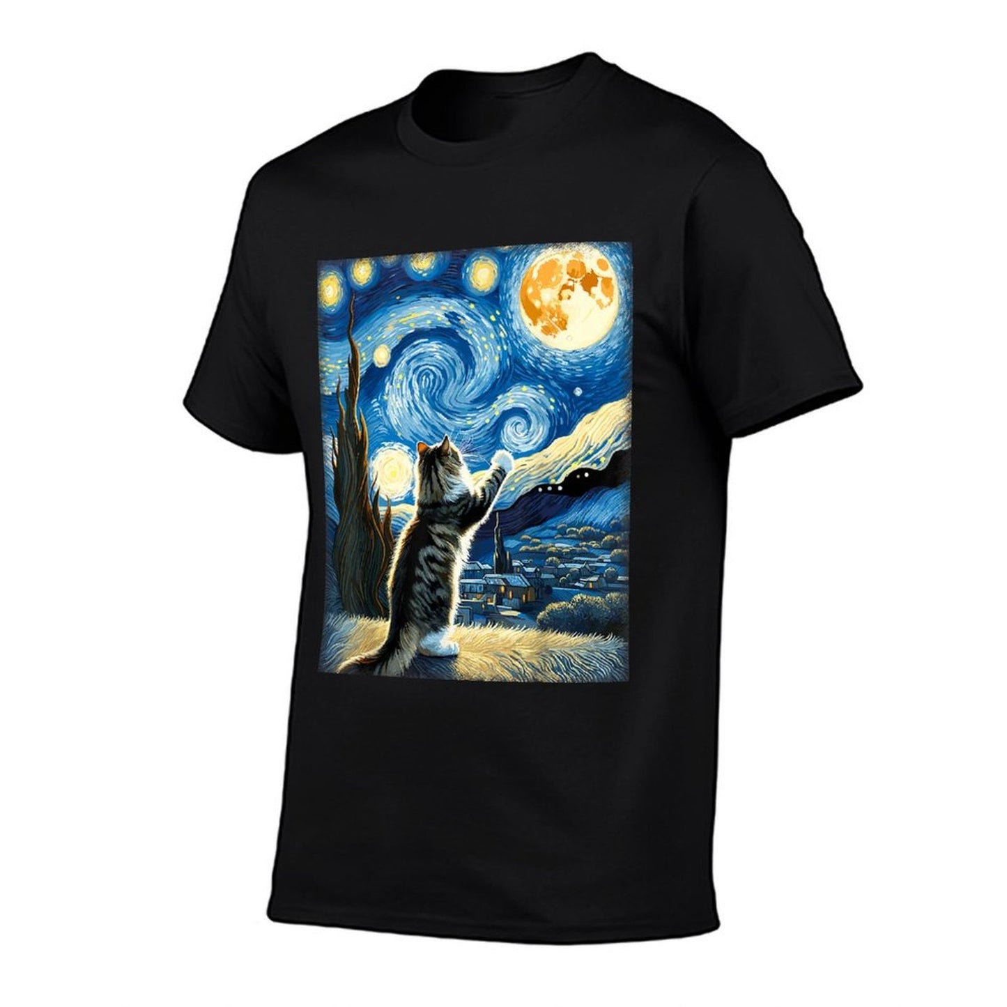 Van Gogh Starry Night Style Artistic Norwegian Forest Cat Durable T-Shirt