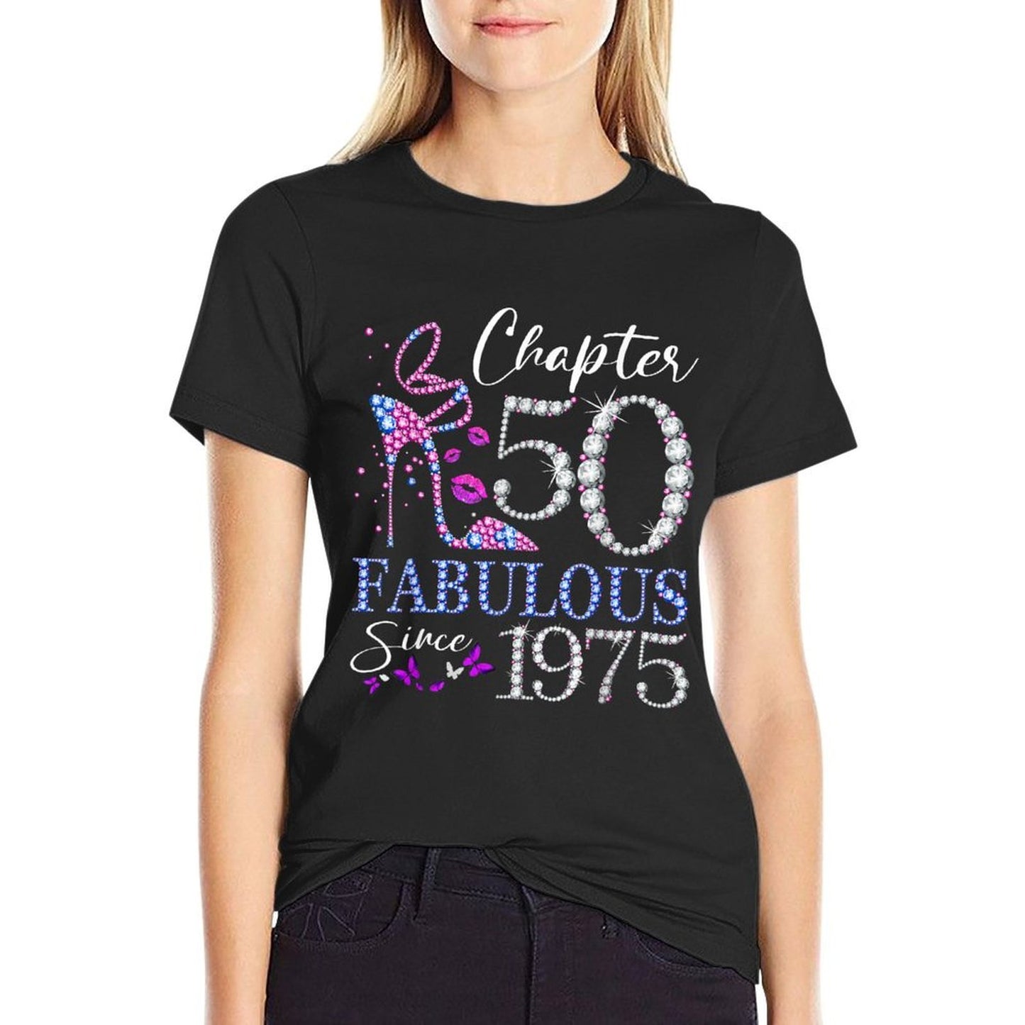 Womens Chapter 50 EST 1975 50 Years Old 50th Birthday Queen Tagless Design T-Shirt