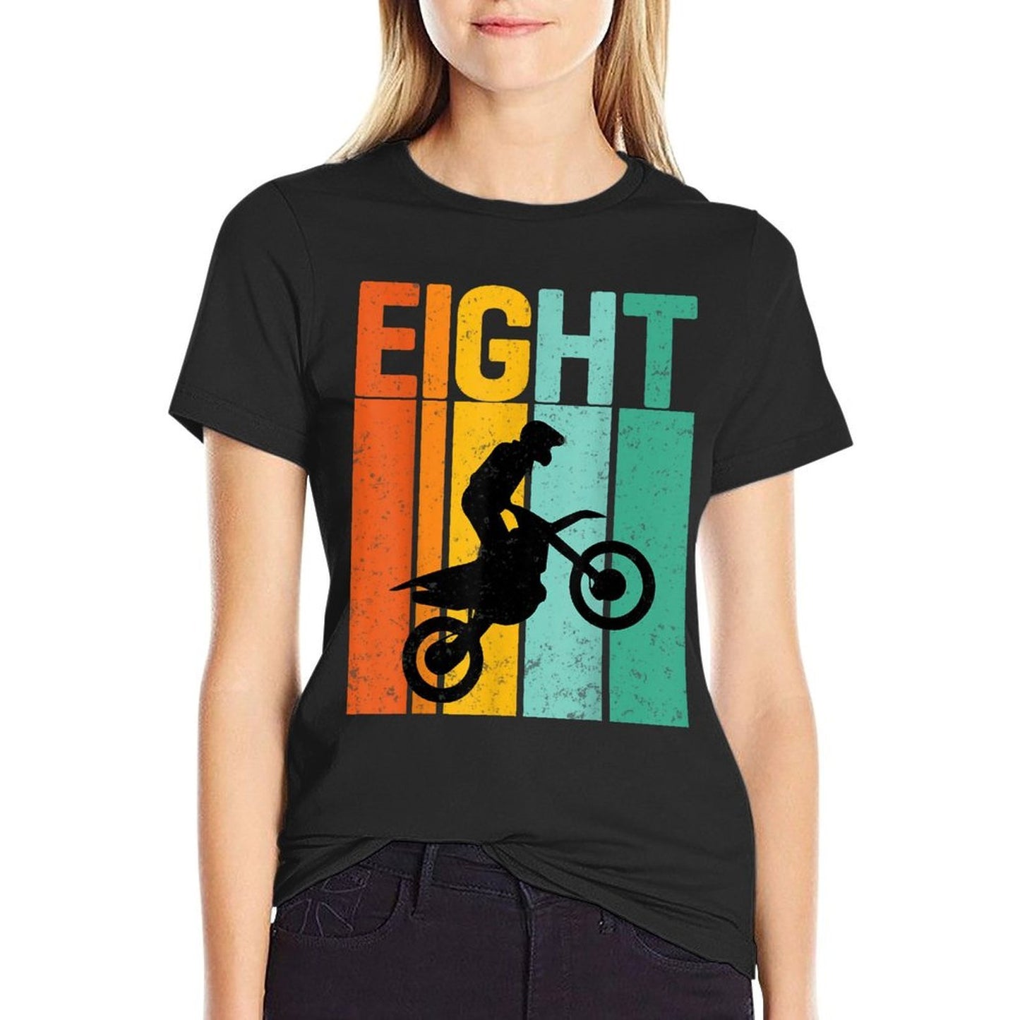 8th Birthday Eight Years Old Motocross Dirt Bike Rider Heathered Texture T-Shirt