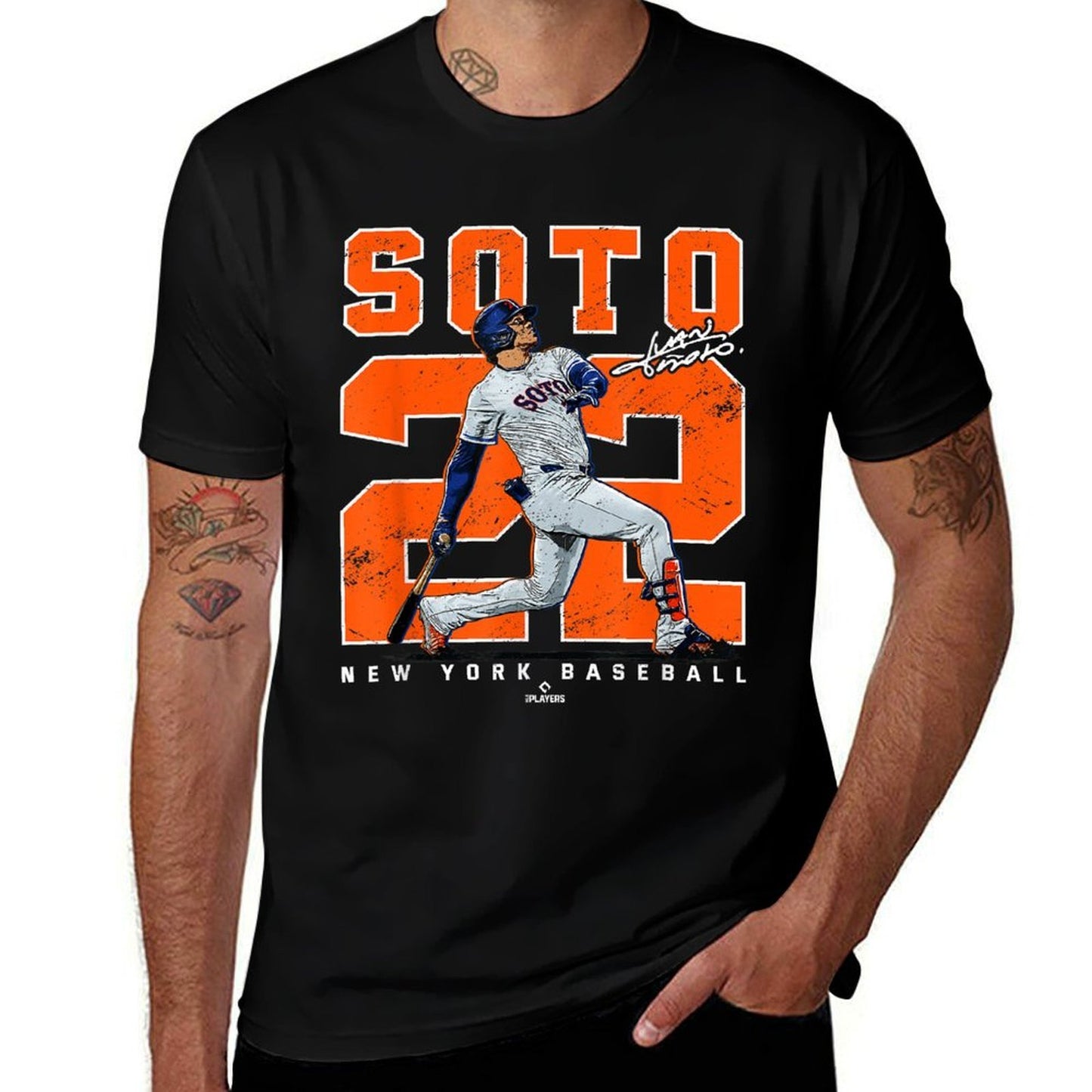 Number & Portrait Juan Soto New York Baseball MLBPA Fade-proof Color T-Shirt