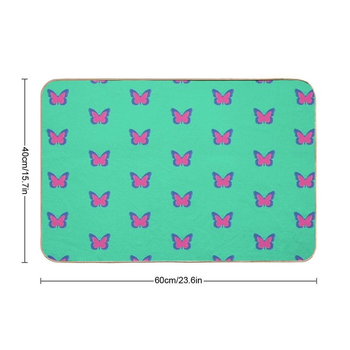 Blue And Pink Butterflies on Mint Green Repositionable Bath Mat