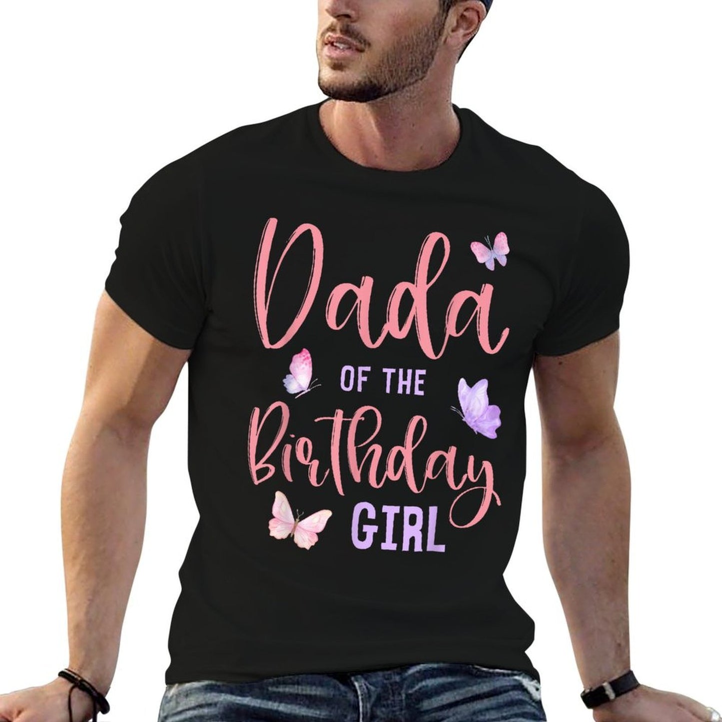 Dada of The Birthday Girl Butterfly Party Matching Family  Oversized Silhouette T-Shirt
