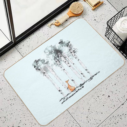 Fox And Birchs Watercolor  Rapid-Drying Bath Mat