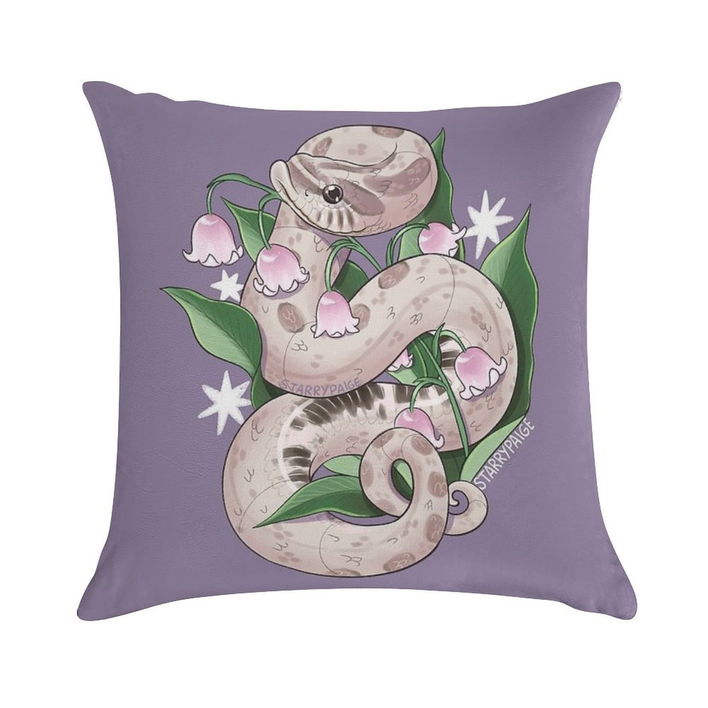 Lavender Hognose Snake with Lily of The Valley Soft Hidden Zipper Throw Pillow