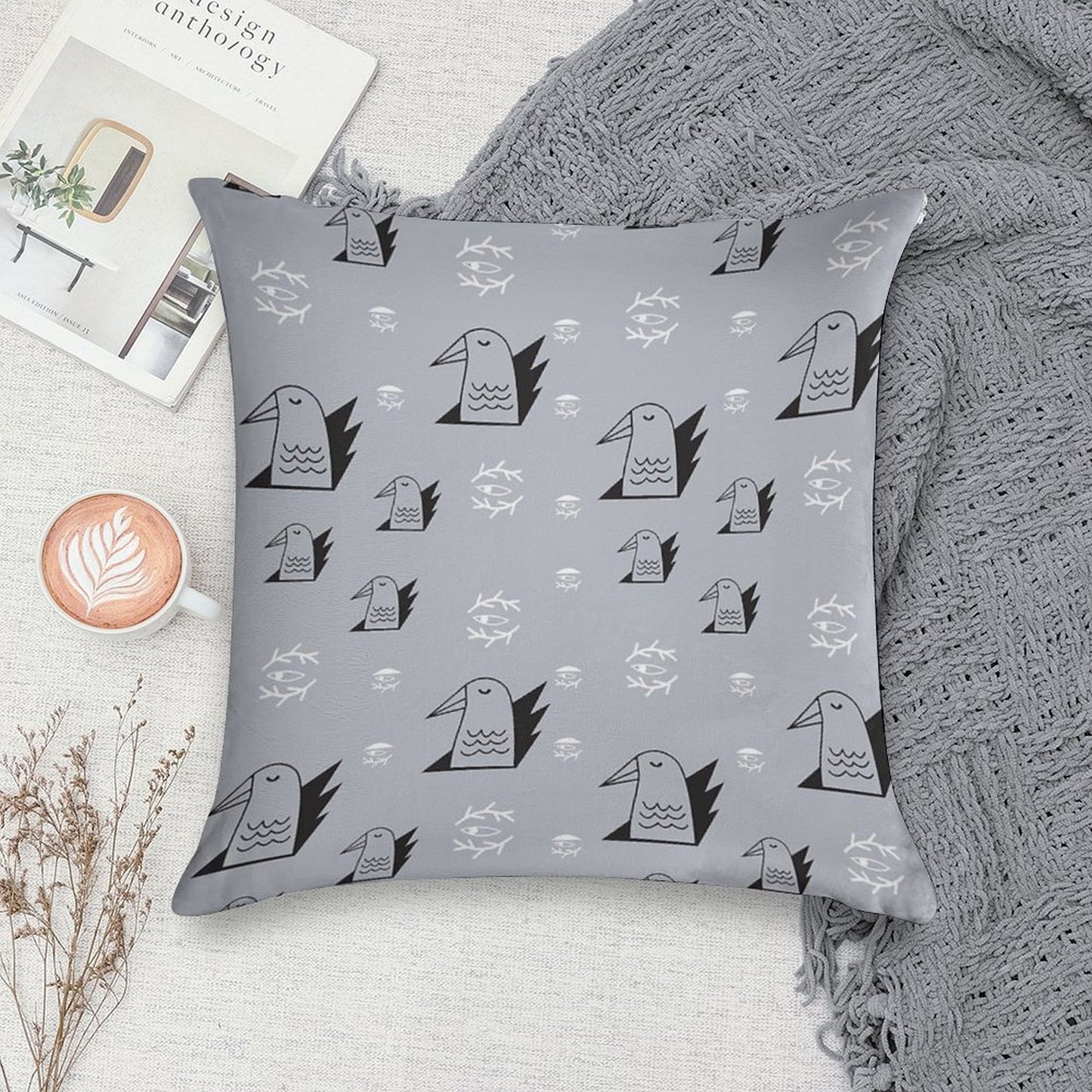 Birds And Eyes Steel Blue Soft Multiple Sizes Throw Pillow