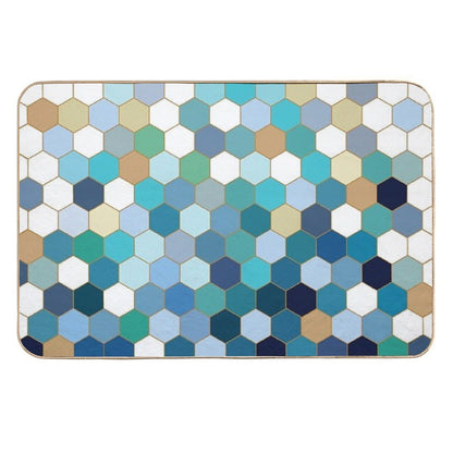 Blue Hexagon Durable Bath Mat