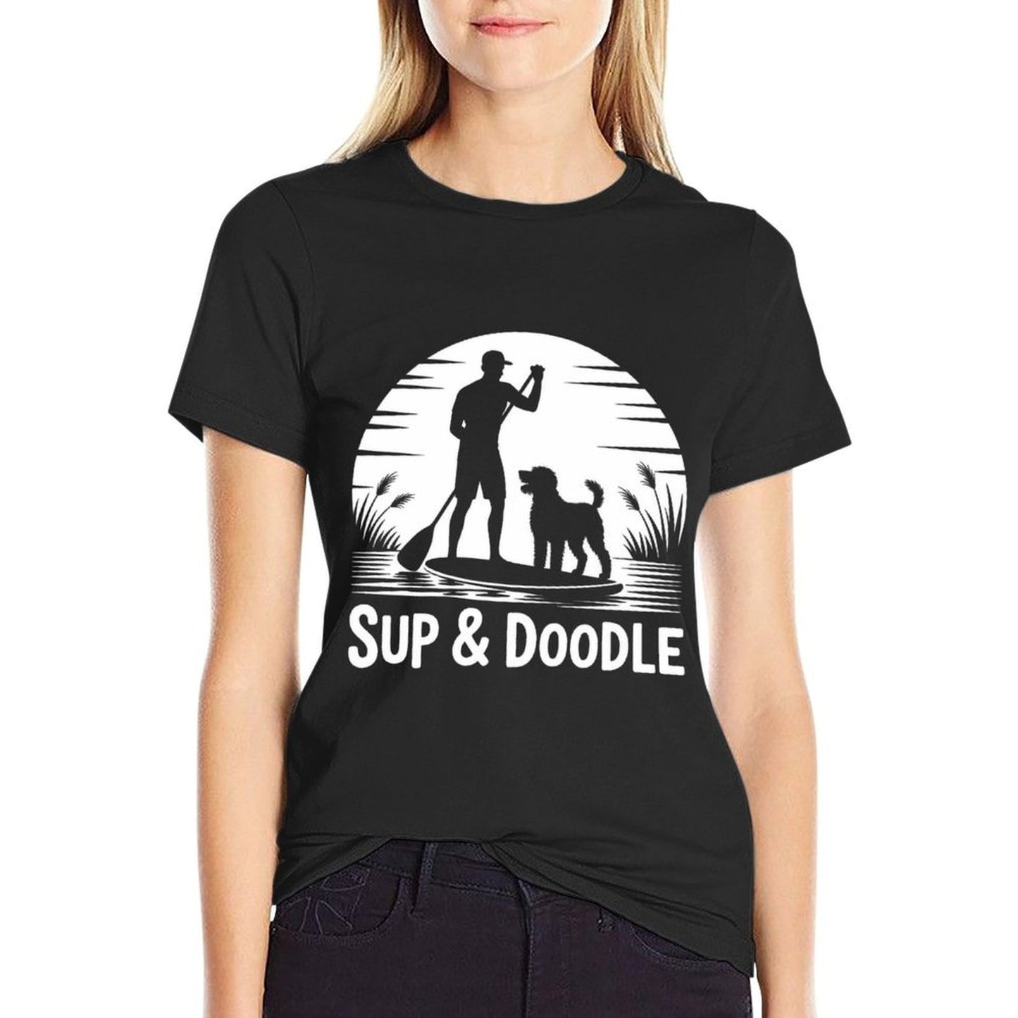 SUP  Doodle Dog Lover Paddleboarding  Trendy Pattern T-Shirt