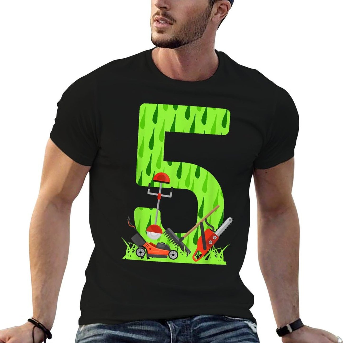 Funny 5th Birthday Lawn Mower for Boys Who Love Grass Mowing  Wrinkle-resistant T-Shirt