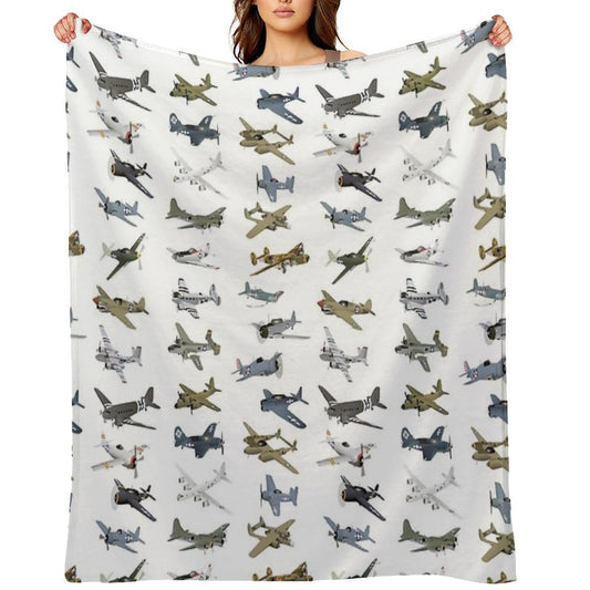 Various American WW2 Airplanes Wrinkle-free Throw Blanket