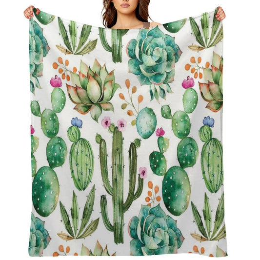 Watercolor Cactus Pattern Eco-conscious Throw Blanket