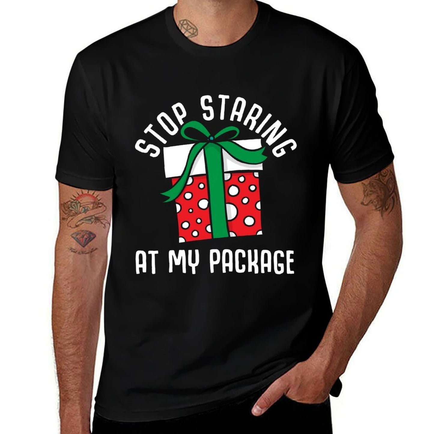 Stop Staring at My Package Funny Christmas Xmas 2022  Cotton T-Shirt