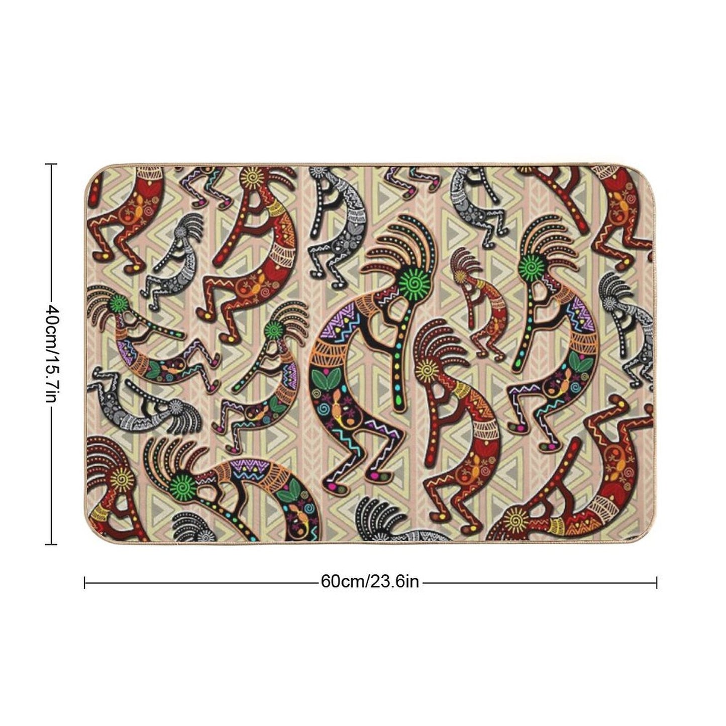 Kokopelli Rainbow Colors on Tribal Pattern  Long-Lasting Bath Mat