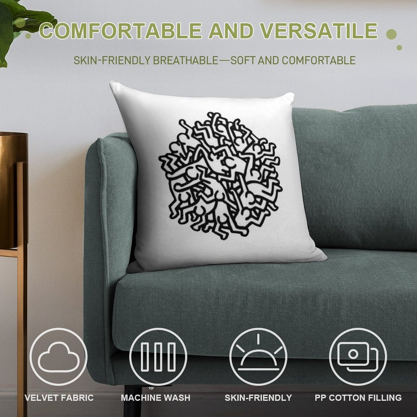 Haring Pop Art Soft Luxury Feel Throw Pillow