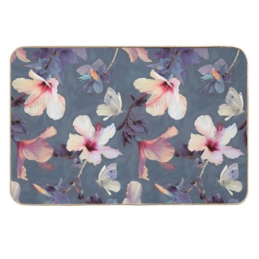 Butterflies And Hibiscus Flowers - A Painted Pattern  Toxin-Free Bath Mat