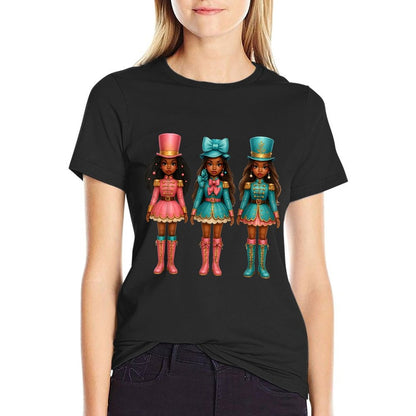 Black Girl Nutcracker Western Christmas Pink Nutcracker Bow  Slim-fit Cut T-Shirt