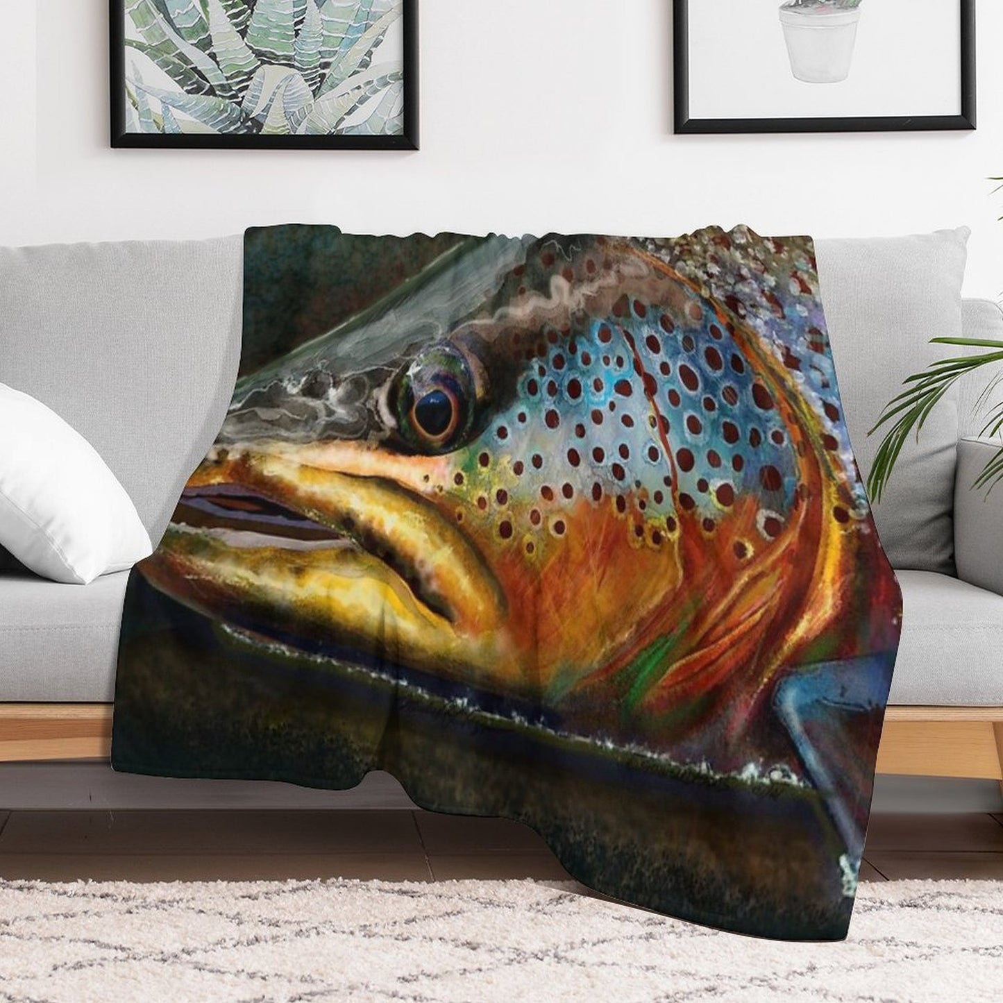 The Night Hunter Wild Brown Trout Plush Throw Blanket
